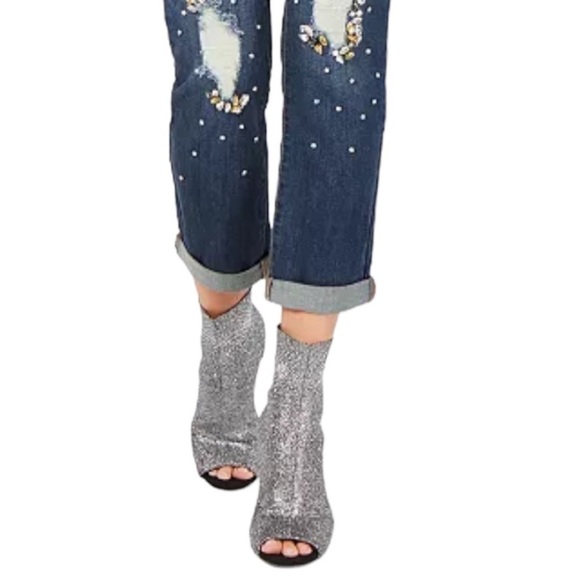 Silver Metallic Knit Sock Ankle Bootie Open Toe High Heel Women’s Size 6… - Picture 10 of 12